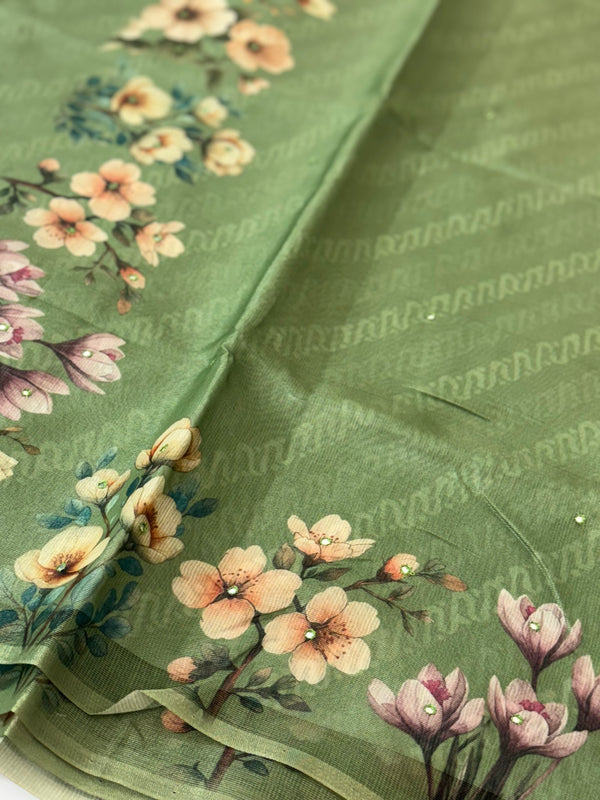 Tissue Silk Saree with digital prints SSKW94- Green