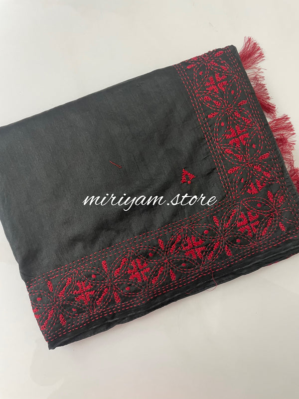 Semi tussar saree with kanta embroidery MKEE662 Black