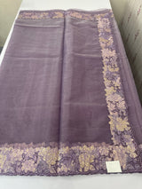 Soft Organza saree with cutwork tissue applique borders - MCW765
