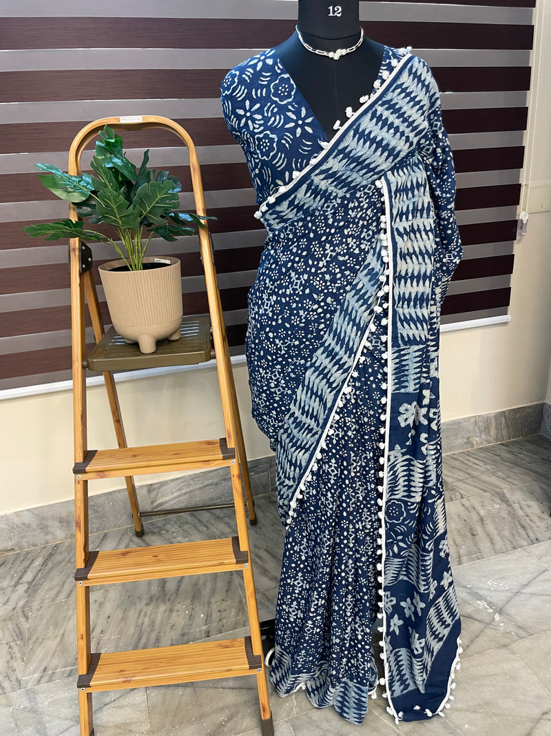 Indigo pure cotton saree SBHB8