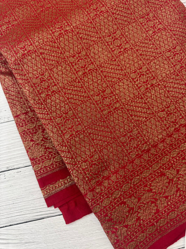 Semi katan Banarasi saree in antique zari weaving - MSKB899 Red