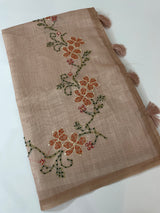 Soft Tissue linen saree with kanta embriodery saree FBLK72 - DuskyPeach