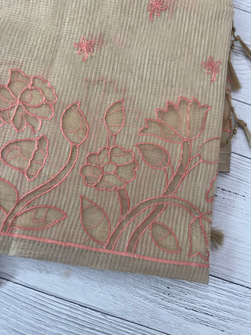 Tissue silk saree with applique work MTSS987