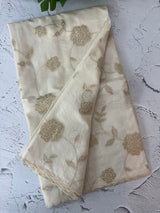 Mul chanderi tissue applique work saree  MSH115(2) - Offwhite