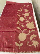 Soft crush Organza saree with embroidery and applique work MS14764