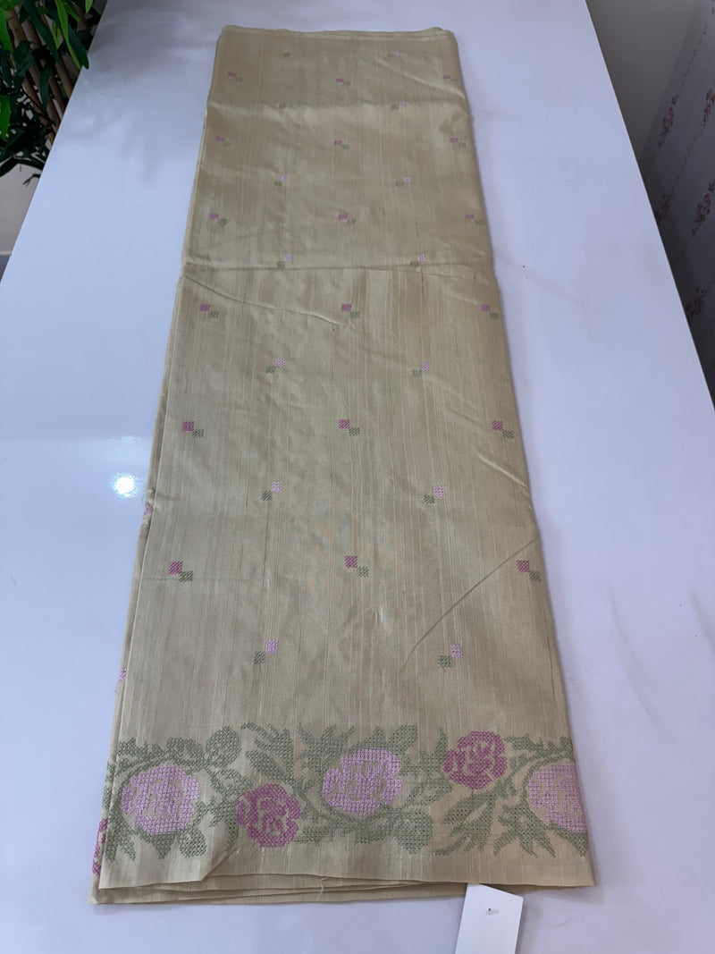 Crepe semi tussar silk saree with cross stitch embroidery - SEFNCCM