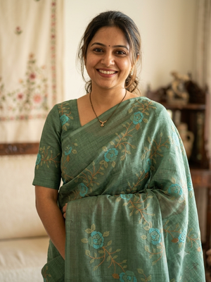 Pure desi tussar silk saree with embroidery- MTSS659