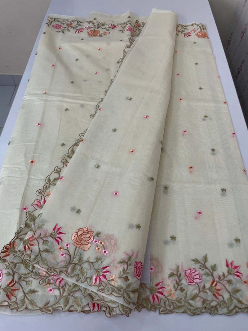 Mul chanderi saree with embriodery borders MSH113