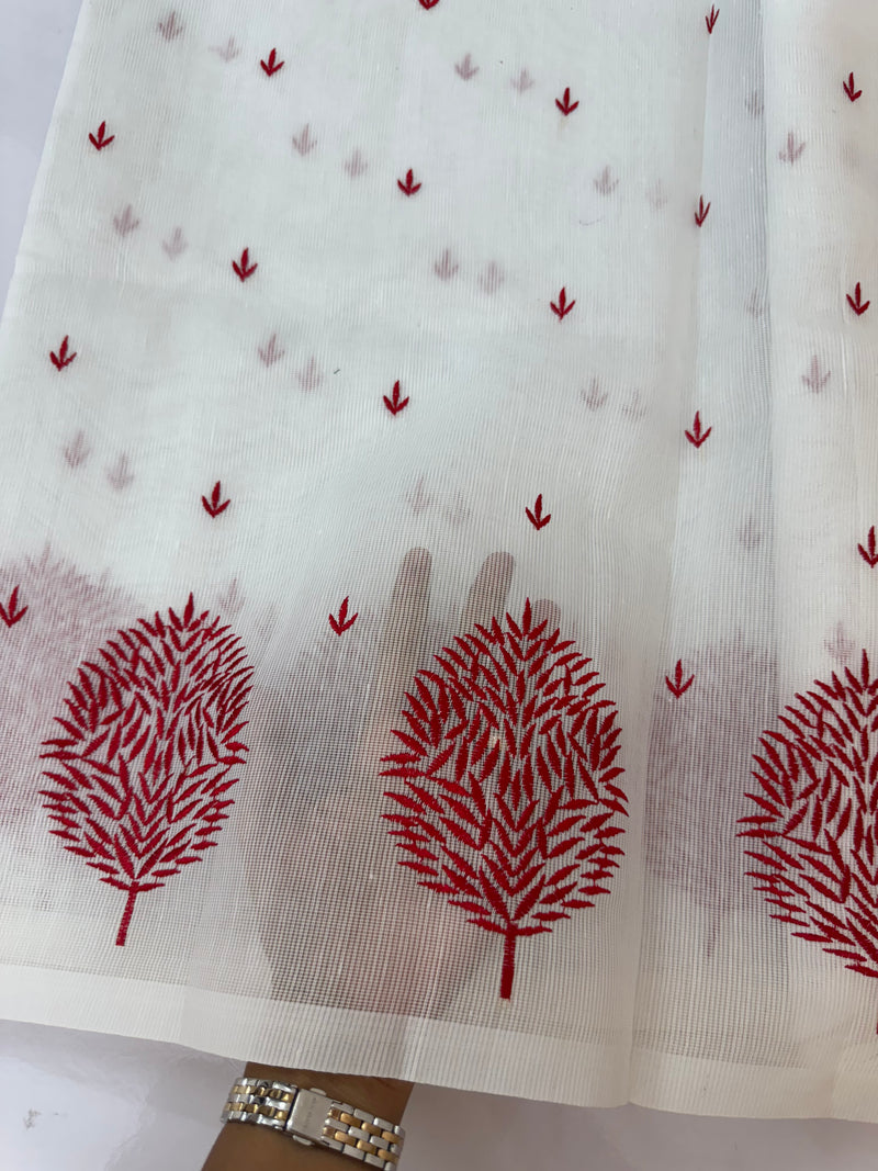 Supernet saree with embroidery MCJ875 white & Red