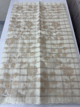 Checks Mul chanderi saree with tissue applique work MSH147- Offwhite and gold