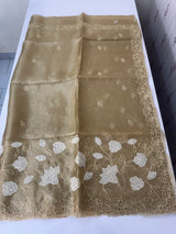 Silk organza saree with applique work MSSA671 Chiku