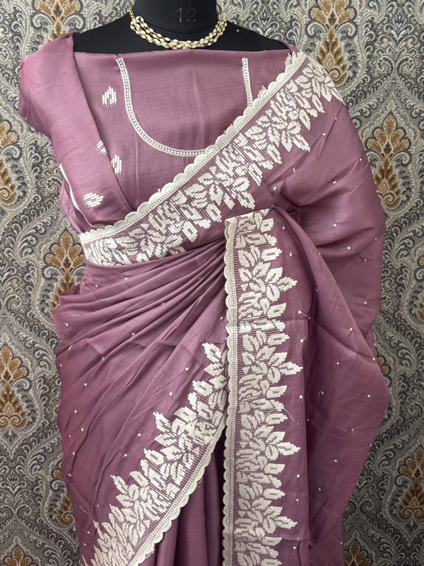 Kosa Tussar silk saree with embriodery - MS8178