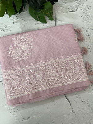 Kota silk saree with chikankari work  MSK334 Pasel OnionPink