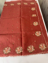 Kota checks saree with embroidery MS7645 Brick
