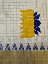 Kerala cotton saree checks - lotus prints