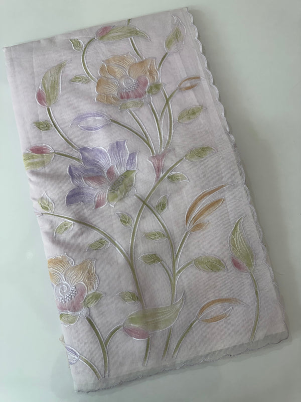 Supernet saree with embroidery and handpainting MSH104- Pastel Lavender