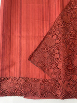 Crepe semi tussar saree with heavy Cutwork on pallu - MSS651 BRICK