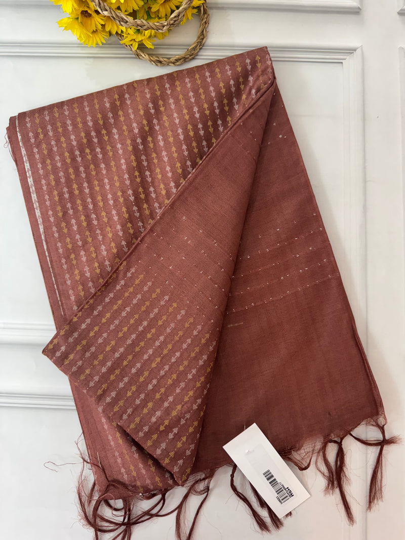 Semi tussar saree with thread work SBHMSH CinnamonBrown