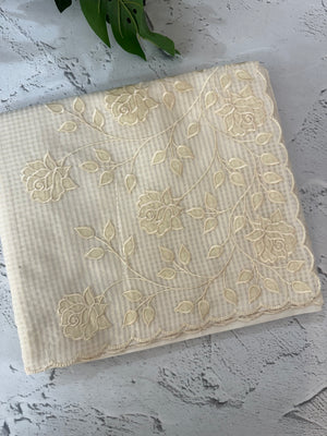 Moonga Kota checks saree with applique work MMC457 Ivory