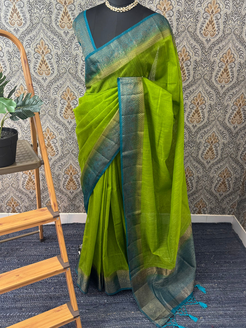 Jute silk sarees with contrast pallu & blouse MJL396