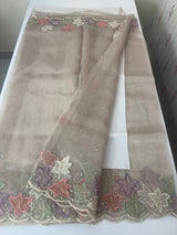 Handworked glass organza saree with applique work- MSHW227- GreyBeige