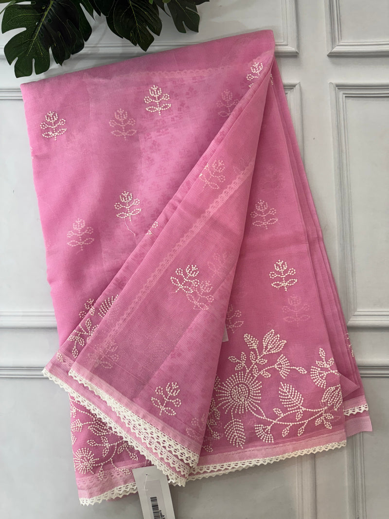 Kota Supernet embroidery saree SRENNEY Pink