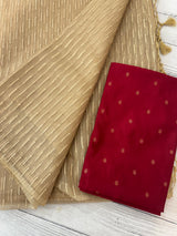 Semi organza thread work saree with soft silk blouse MOS9543 - Beige to MaroonRed