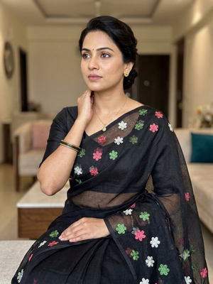 Supernet embriodery saree MSE532 Black