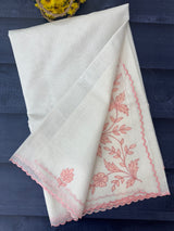 Kota silk saree with applique work SJCV82- Offwhite & Peach
