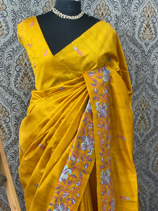Blended tussar silk saree with embroidery - MS78911