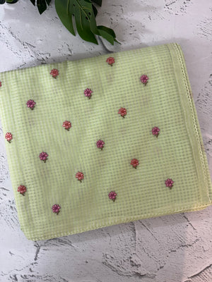 Moonga Kota checks saree with embroidery MSH244 Pista