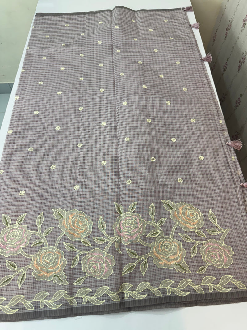 Applique and embroidery work 
 Kota Silk saree MSH118- DuskyLavender