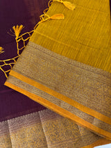 Jute silk sarees with contrast pallu & blouse MJL396