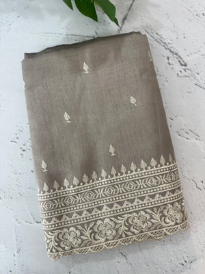 Tussar finish soft silk saree with white thread embroidery MTS567 PastelTaupe