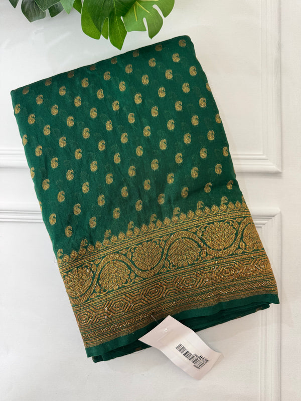 Semi Banarasi viscose Georgette saree MKGS233 Bottle Green