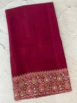 Semi modal silk saree with mirror work - MMB502 Wine