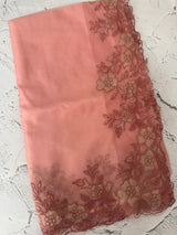Semi Organza saree with applique borders - MCW799 Peach