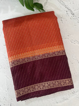 Semi silk saree with checks zari weaving  MS81543 - Orange to Wine