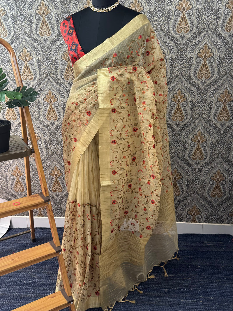 Tissue silk saree with embriodery MTTS89
