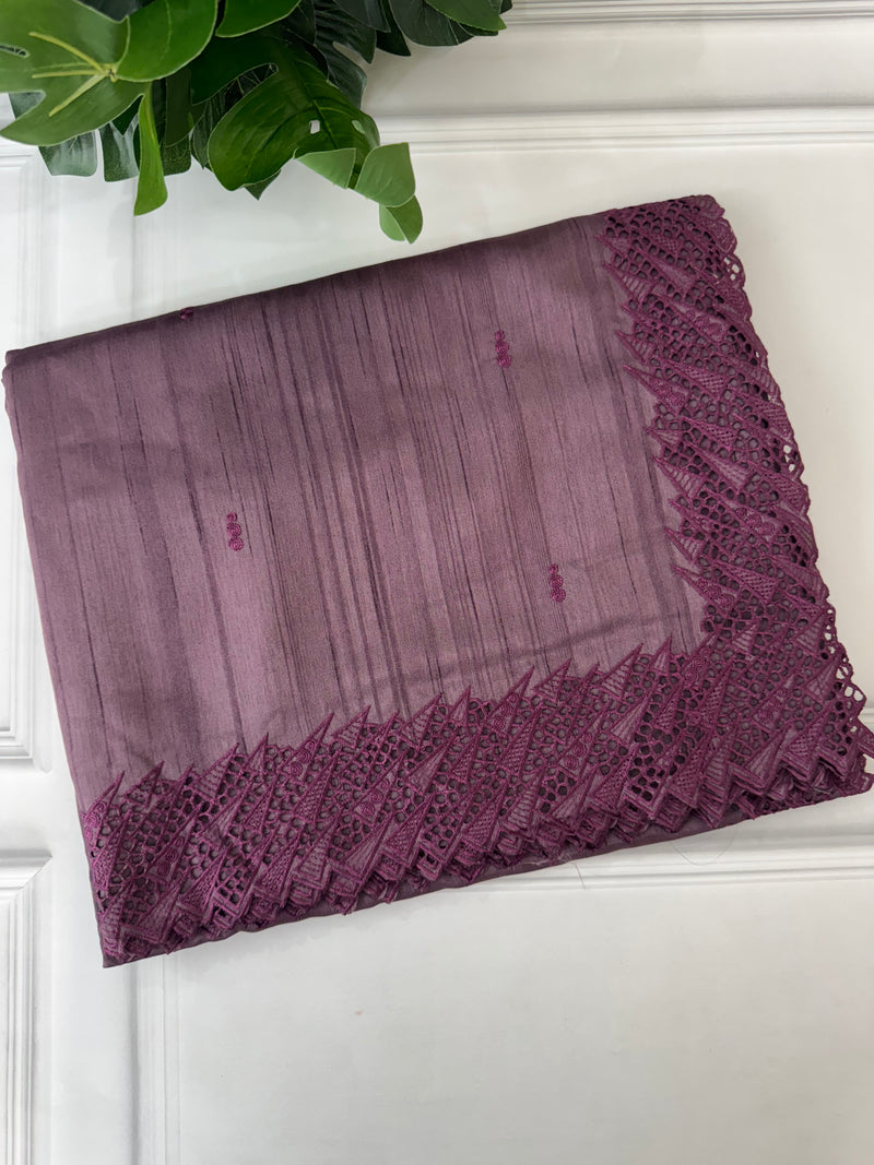 Blended tussar saree with cutwork - MSHK129 Mauve