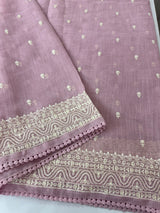 Semi linen saree with chikanakari embroidery- MS15086 PastelPink
