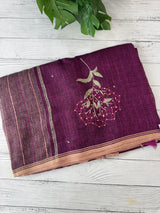 Pure linen handwork sarees MLS7854