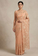 Semi organza saree with tissue appliqué work - MSH906 DuskyPeach