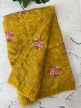 Soft kota checks saree with embroidery - MS7676 MustardYellow
