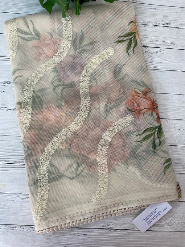 Supernet saree with digital prints and embroidery SKFNSEM