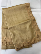 Crepe semi tussar saree with cutwork - MSS675 GoldenCream