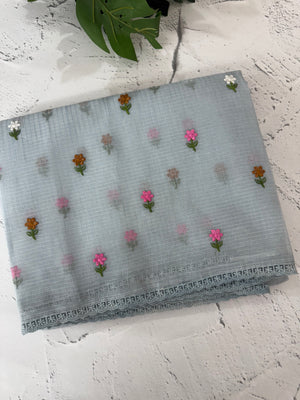 Kota checks saree with embroidery MS7679(2) Grey