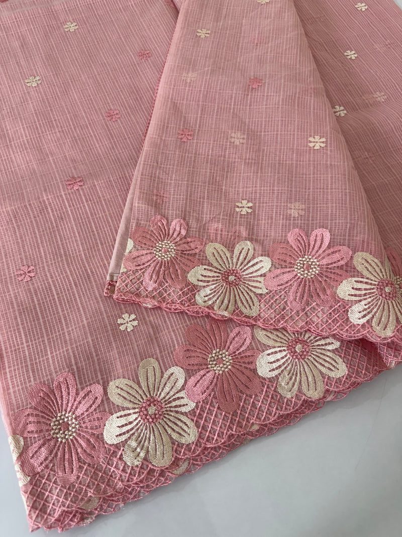 Kota saree with embriodery work MKAS40 Pink