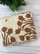 Jute Linen Applique work saree  -MSH128 Offwhite to Caramel