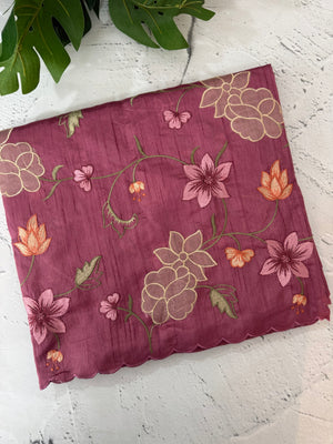 Blended tussar saree with applique work and embroidery MTSS451 BerryPink
